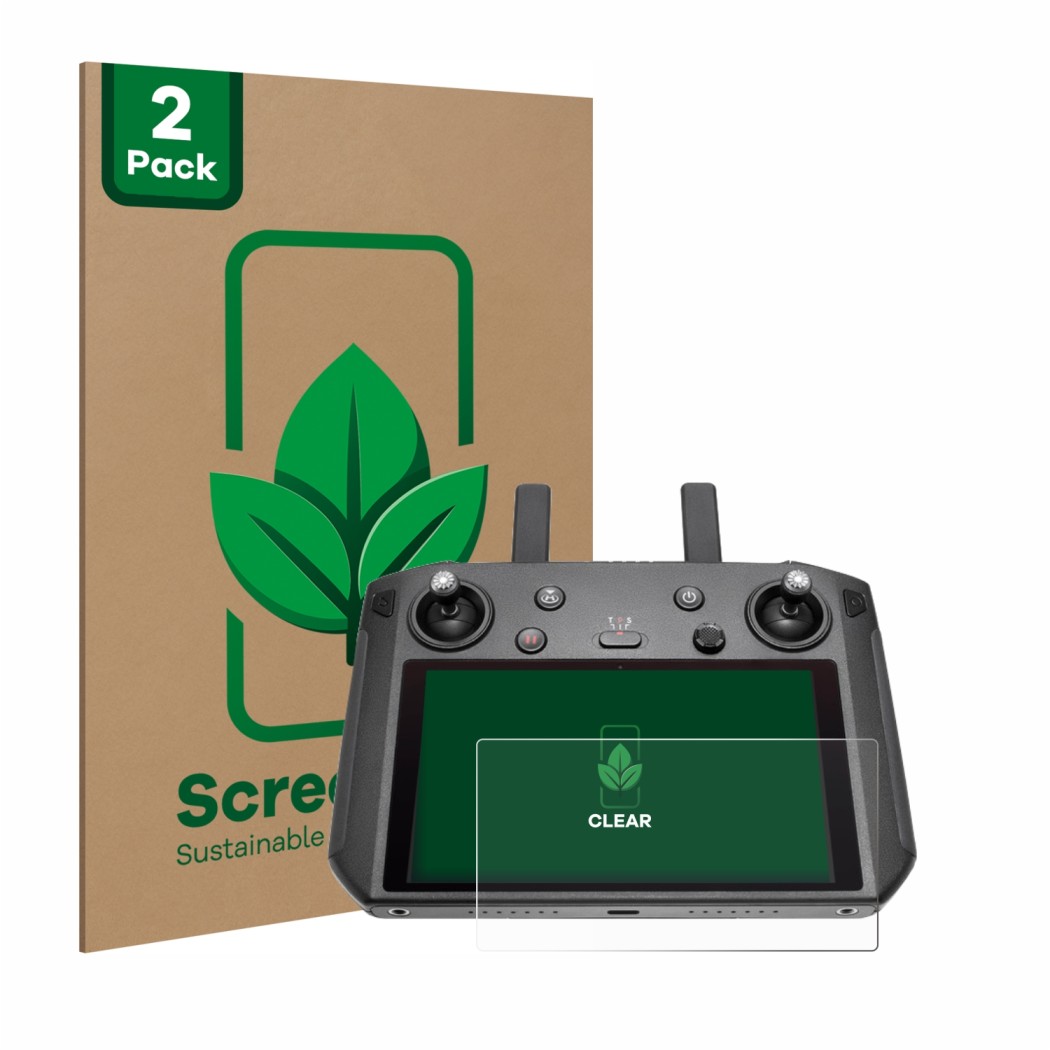 Front side of a product packaging with the brand logo ScreenLeaf. Next to it is the device DJI Smart Controller shown with the