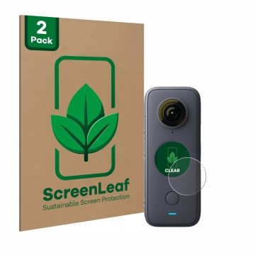 Parte frontale di una confezione del prodotto con il logo del marchio ScreenLeaf. Accanto è raffigurato il dispositivo Insta36
