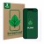 Front side of a product packaging with the brand logo ScreenLeaf. Next to it is the device Apple iPhone 13 mini shown with the