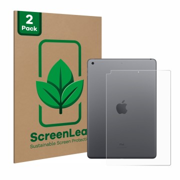 Vorderseite einer Produktverpackung mit dem Markenlogo ScreenLeaf. Daneben ist das Gerät Apple iPad 10.2″ WiFi 2021 (Rückseite