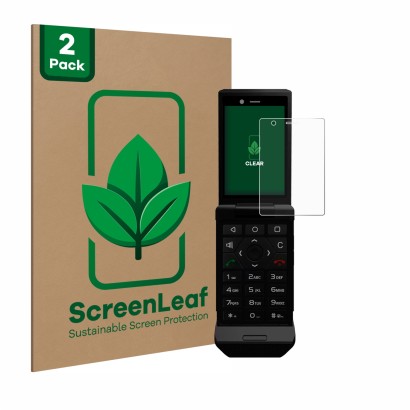 Parte frontale di una confezione del prodotto con il logo del marchio ScreenLeaf. Accanto è raffigurato il dispositivo Caterpi
