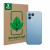 Vorderseite einer Produktverpackung mit dem Markenlogo ScreenLeaf. Daneben ist das Gerät Fairphone 5 (NUR Kameraschutz) mit de