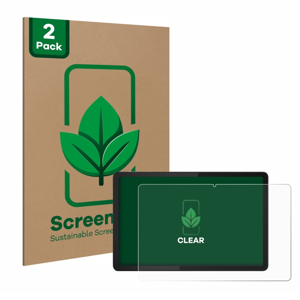 Vorderseite einer Produktverpackung mit dem Markenlogo ScreenLeaf. Daneben ist das Gerät Lenovo Tab M11 mit dem zugehörigen Di