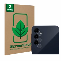 Parte frontale di una confezione del prodotto con il logo del marchio ScreenLeaf. Accanto è raffigurato il dispositivo Samsung