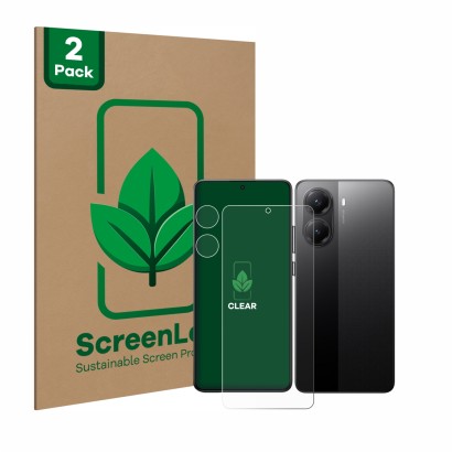 Vorderseite einer Produktverpackung mit dem Markenlogo ScreenLeaf. Daneben ist das Gerät Xiaomi Poco X7 Pro (Display+Kamera) m