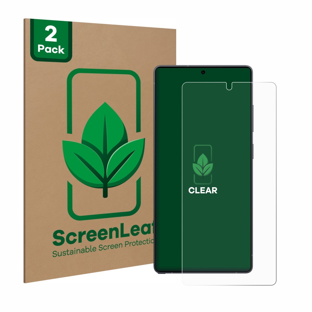 Vorderseite einer Produktverpackung mit dem Markenlogo ScreenLeaf. Daneben ist das Gerät Samsung Galaxy S25 Ultra mit dem zuge