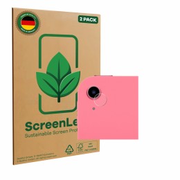 Parte frontal de un envase de producto con el logotipo de la marca ScreenLeaf. Al lado se muestra el dispositivo Apple iPad A1