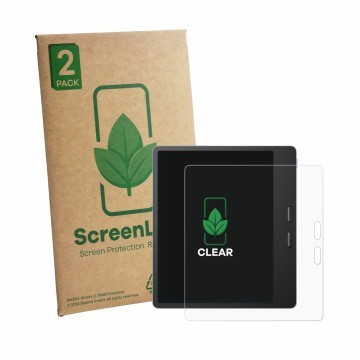 Parte frontal de un envase de producto con el logotipo de la marca ScreenLeaf. Al lado se muestra el dispositivo Boox Leaf 5 c