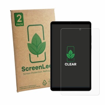 Vorderseite einer Produktverpackung mit dem Markenlogo ScreenLeaf. Daneben ist das Gerät Honor Pad X7 mit dem zugehörigen Disp