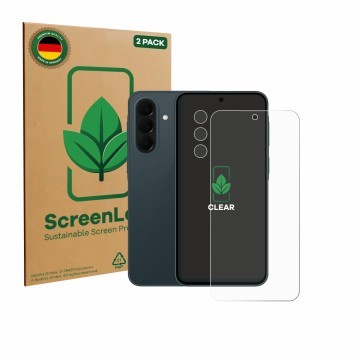 Face avant d’un emballage produit avec le logo de la marque ScreenLeaf. À côté, l’appareil Samsung Galaxy A37 5G (Avant+Caméra