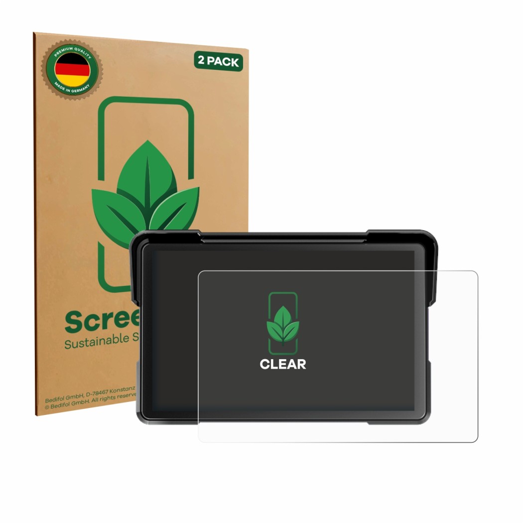 Face avant d’un emballage produit avec le logo de la marque ScreenLeaf. À côté, l’appareil NFOIEIS Basico 7