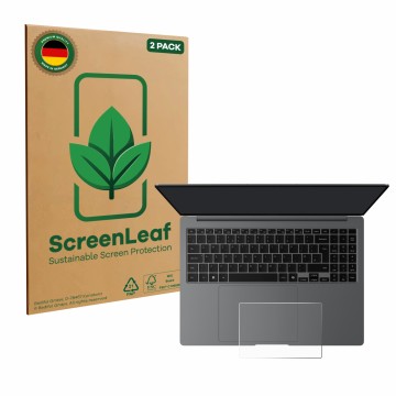 Vorderseite einer Produktverpackung mit dem Markenlogo ScreenLeaf. Daneben ist das Gerät Samsung Galaxy Book5 Pro 16