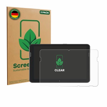 Vorderseite einer Produktverpackung mit dem Markenlogo ScreenLeaf. Daneben ist das Gerät Zebra ET401 10.1