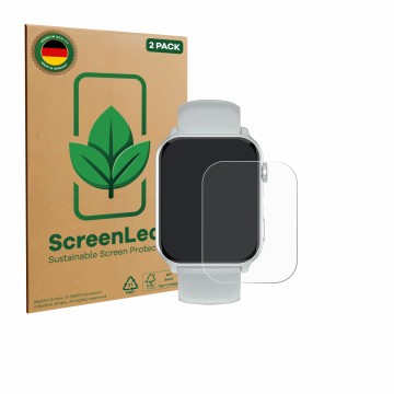 Face avant d’un emballage produit avec le logo de la marque ScreenLeaf. À côté, l’appareil Blackview R30 Max est représenté av