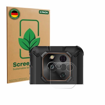 Face avant d’un emballage produit avec le logo de la marque ScreenLeaf. À côté, l’appareil Ulefone RugOne Xever 7 Pro (Caméra 