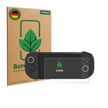 Parte frontal de un envase de producto con el logotipo de la marca ScreenLeaf. Al lado se muestra el dispositivo MANGMI Pocket