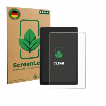 Face avant d’un emballage produit avec le logo de la marque ScreenLeaf. À côté, l’appareil Ainmel AMLC12 10.1