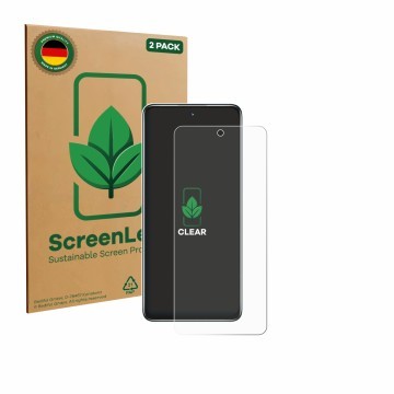 Front side of a product packaging with the brand logo ScreenLeaf. Next to it is the device Huawei Nova Y73 shown with the corr