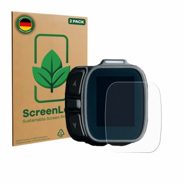 Vorderseite einer Produktverpackung mit dem Markenlogo ScreenLeaf. Daneben ist das Gerät Giant Ridecontrol Dash 2 2026 mit dem