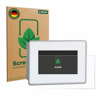 Vorderseite einer Produktverpackung mit dem Markenlogo ScreenLeaf. Daneben ist das Gerät BUCHER automation JetView 1004 mit de