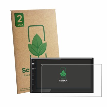 Vorderseite einer Produktverpackung mit dem Markenlogo ScreenLeaf. Daneben ist das Gerät Kenwood DMX5023DAB mit dem zugehörige