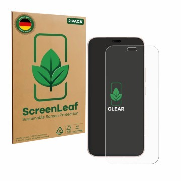 Parte frontal de un envase de producto con el logotipo de la marca ScreenLeaf. Al lado se muestra el dispositivo Honor 600 Lit