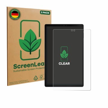 Parte frontal de un envase de producto con el logotipo de la marca ScreenLeaf. Al lado se muestra el dispositivo ZTE Blade X10