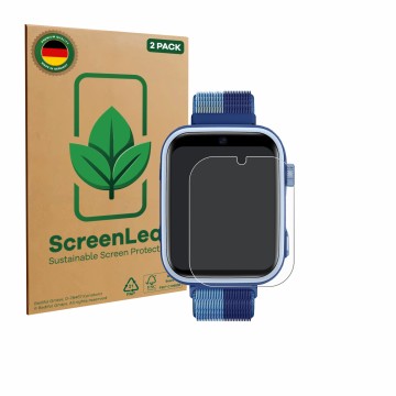 Front side of a product packaging with the brand logo ScreenLeaf. Next to it is the device Oliimptek T45 shown with the corres