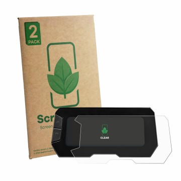 Parte frontal de un envase de producto con el logotipo de la marca ScreenLeaf. Al lado se muestra el dispositivo Honda CB125R 