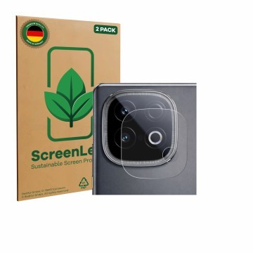Face avant d’un emballage produit avec le logo de la marque ScreenLeaf. À côté, l’appareil Vivo iQOO Z10 Turbo (Caméra UNIQUEM