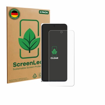 Front side of a product packaging with the brand logo ScreenLeaf. Next to it is the device Oppo Find N6 shown with the corresp