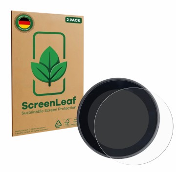 Face avant d’un emballage produit avec le logo de la marque ScreenLeaf. À côté, l’appareil Meraki Espresso Machine est représe