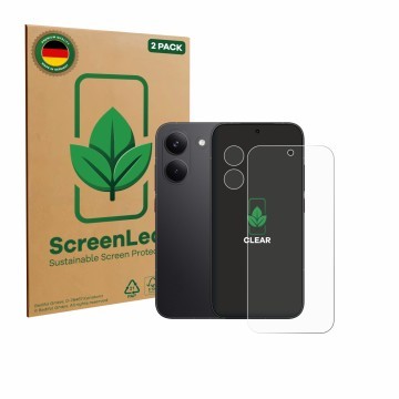 Vorderseite einer Produktverpackung mit dem Markenlogo ScreenLeaf. Daneben ist das Gerät Xiaomi Poco X8 Pro (Display+Kamera) m