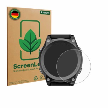 Parte frontal de un envase de producto con el logotipo de la marca ScreenLeaf. Al lado se muestra el dispositivo Mares Sirius 