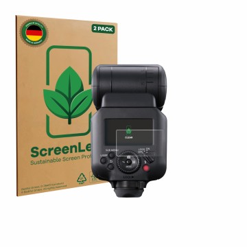 Vorderseite einer Produktverpackung mit dem Markenlogo ScreenLeaf. Daneben ist das Gerät Canon Speedlite EL-5 mit dem zugehöri