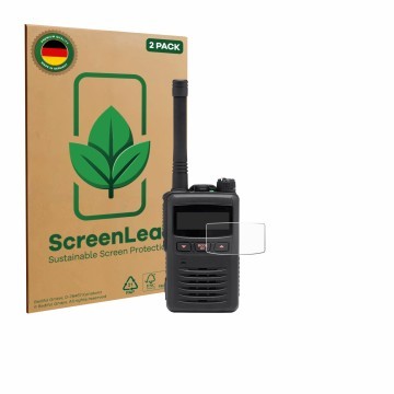 Vorderseite einer Produktverpackung mit dem Markenlogo ScreenLeaf. Daneben ist das Gerät Motorola EVX S24 mit dem zugehörigen 