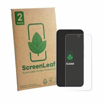 Parte frontale di una confezione del prodotto con il logo del marchio ScreenLeaf. Accanto è raffigurato il dispositivo Vivo X3