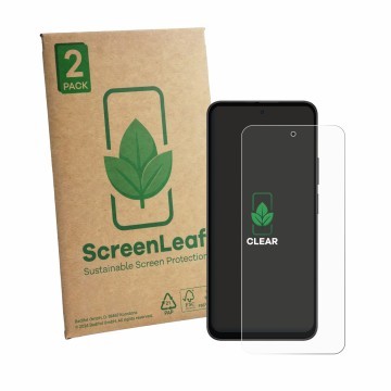 Vorderseite einer Produktverpackung mit dem Markenlogo ScreenLeaf. Daneben ist das Gerät Doogee B10 Pro mit dem zugehörigen Di