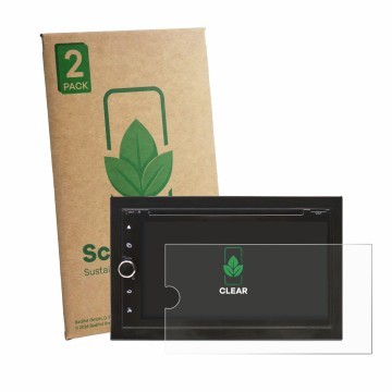 Front side of a product packaging with the brand logo ScreenLeaf. Next to it is the device Blaupunkt Vienna 700 DAB shown with