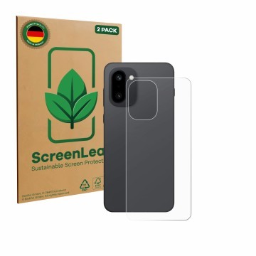 Front side of a product packaging with the brand logo ScreenLeaf. Next to it is the device OnePlus 15R (Back) shown with the c