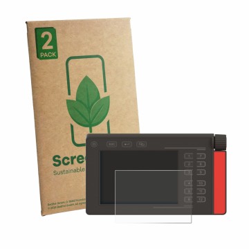 Vorderseite einer Produktverpackung mit dem Markenlogo ScreenLeaf. Daneben ist das Gerät Müller Elektronik SMART570 mit dem zu
