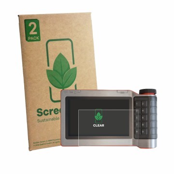 Parte frontal de un envase de producto con el logotipo de la marca ScreenLeaf. Al lado se muestra el dispositivo Kverneland Is