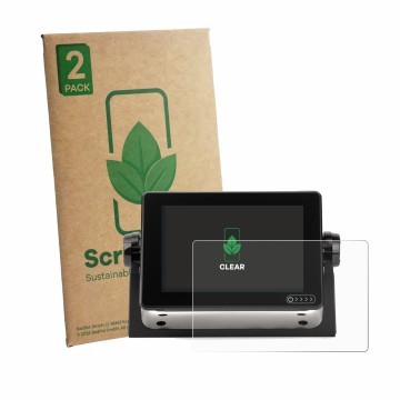 Vorderseite einer Produktverpackung mit dem Markenlogo ScreenLeaf. Daneben ist das Gerät Raymarine Axiom+ 7 mit dem zugehörige