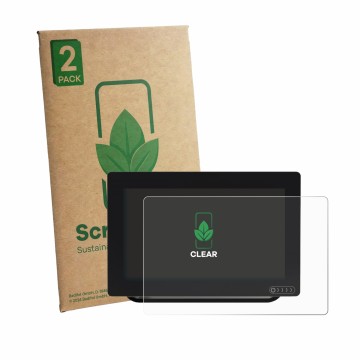 Vorderseite einer Produktverpackung mit dem Markenlogo ScreenLeaf. Daneben ist das Gerät Raymarine Axiom+ 9 mit dem zugehörige
