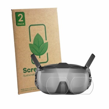 Face avant d’un emballage produit avec le logo de la marque ScreenLeaf. À côté, l’appareil DJI Goggles N3 (Lentille) est repré