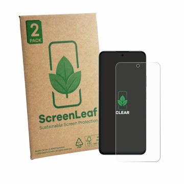 Face avant d’un emballage produit avec le logo de la marque ScreenLeaf. À côté, l’appareil Honor Play 80 Pro est représenté av