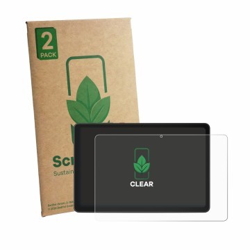 Parte frontal de un envase de producto con el logotipo de la marca ScreenLeaf. Al lado se muestra el dispositivo Lenovo ThinkT