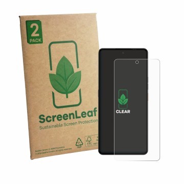 Parte frontale di una confezione del prodotto con il logo del marchio ScreenLeaf. Accanto è raffigurato il dispositivo Gigaset