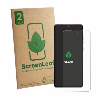 Face avant d’un emballage produit avec le logo de la marque ScreenLeaf. À côté, l’appareil Motorola Moto G Stylus 5G 2026 est 