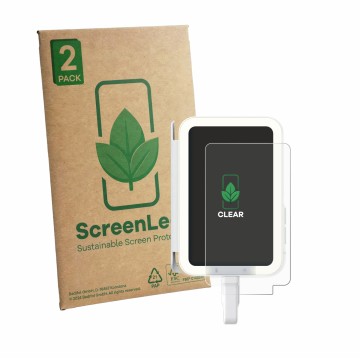 Face avant d’un emballage produit avec le logo de la marque ScreenLeaf. À côté, l’appareil Insta360 Snap est représenté avec l